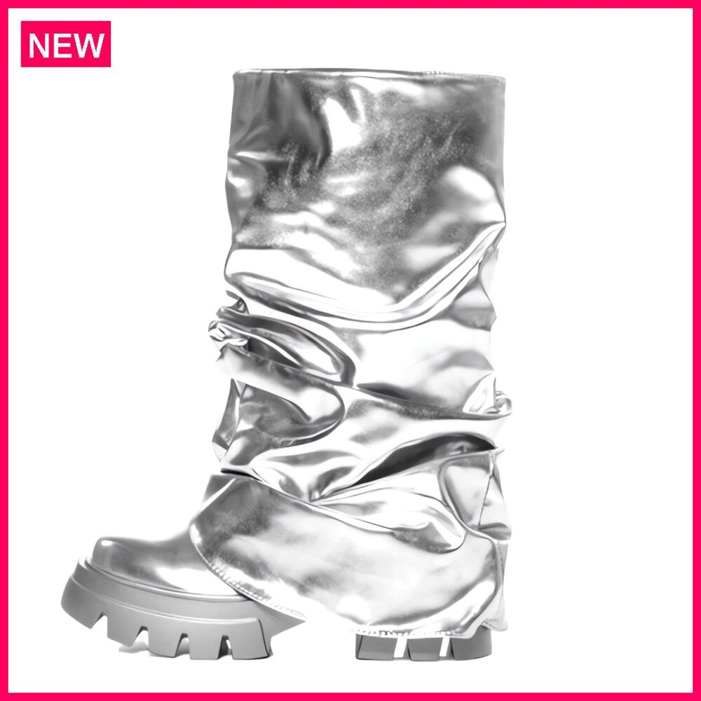 Platform Heel Pull-On Slouchy Boots, Vegan-Friendly, True To Size